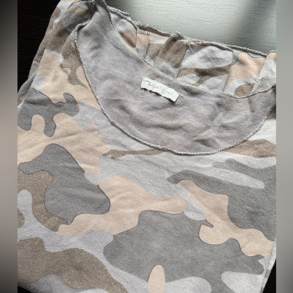 Made in Italy Neutral Camo Shimmer Knit Top Medium Y2K - Picture 10 of 10